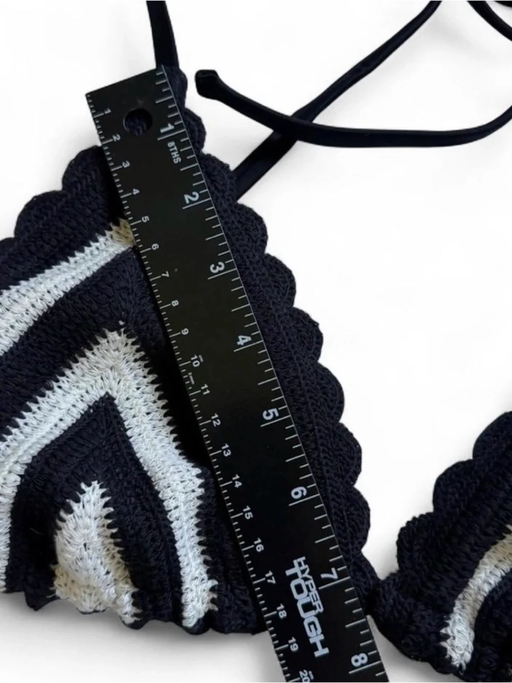 NWT Crochet Bikini Black White Chevron Striped Boho Retro Coastal Beach Swim M